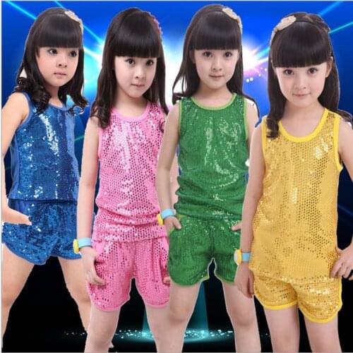 Wholesale Free shipping dancing dress summer models girls' suits Korean fashion sequined vest + shorts 4 set /lot