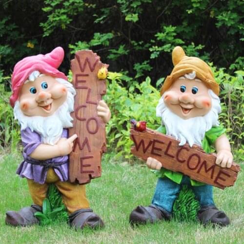 PASTORAL RESIN CARTOON CHARACTER DWARF ORNAMENTS WELCOME CARD FURNISHING OUTDOOR GARDEN FIGURINES CRAFTS COURTYARD DECORATION