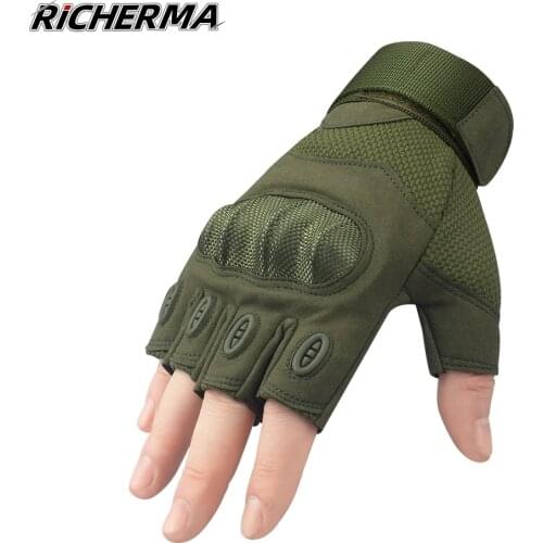 Richerma Motorcycle Gloves Knuckles Protective Wear-Resistance Green Fingerless Gloves Cycling Men Woman Motorbike Gloves
