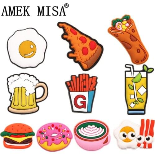 Novelty Food style Shoe Charms Accessories New Cute Beer/Pizza/Fries Shoe Buckle Decoration for croc jibz Kids Party X-mas Gifts