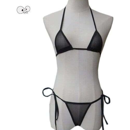 See Through Women Sexy Micro Bikini Set Solid Swimsuits Brazilian Mini G-String Swimwear Transparent Beach Sunbath Bathing Suit
