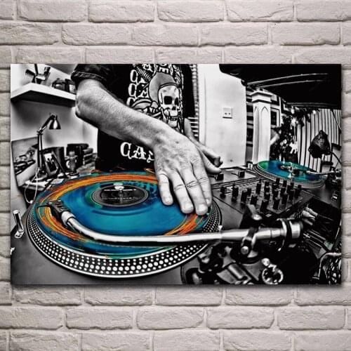 Selective coloring turntables music men hands DJ fabric poster living room home wall decor canvas silk art print Interior decora
