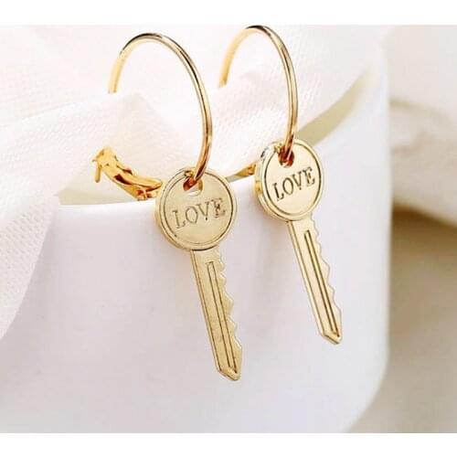 1Pair Key Earrings Women Jewelry Creative Simple Vintage Personalise English Letter Love Key Unisex Earrings Only You