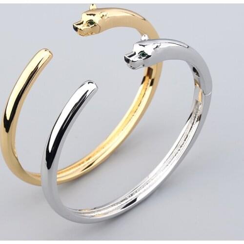 Leopard bracelet Cubic Zirconia Stone Animal Panther cuff bangle for Men or Women designer copper jewelry