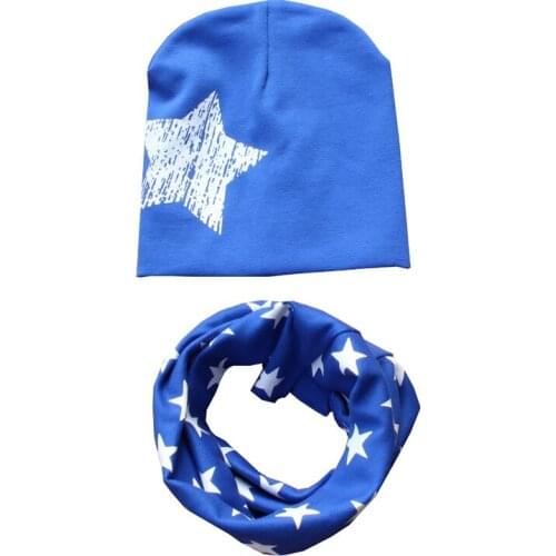 Spring Cotton Baby Hat Scarf Sets Baby Boys Girls Star Print Hats Autumn Winter Crochet Children Beanies Cap Kids Scarf Collar