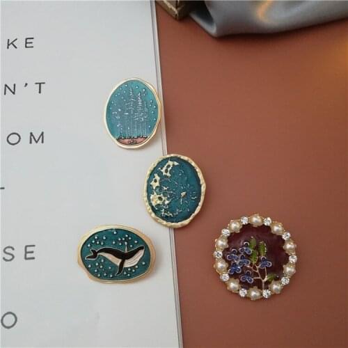 Van gogh plant oil painting set auger sky pearl sea whales elliptical enamel glaze vintage brooch brooches pin