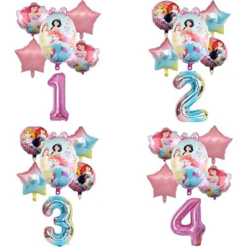 6pcs/set Disney Six Princess Snow White Mermaid Balloons Birthday Party Decoration Supplies Baby Shower Aluminum Foil Balloon
