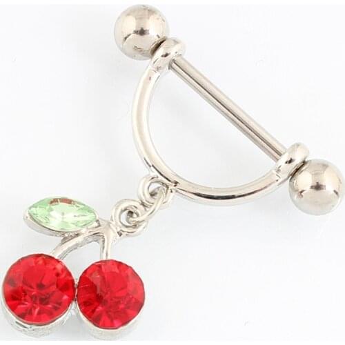 Body jewelry piercing 2 pieces/lot Red Cherry Leaves Nipple ring body Piercing jewelry 14G 316L surgical steel bar Nickel-free
