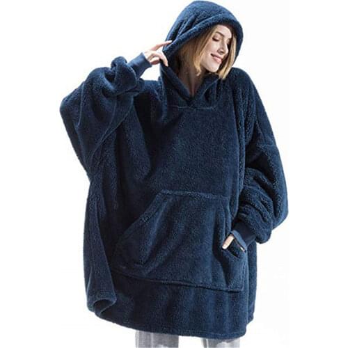 Women Oversized Fleece Pullover Hooded Sherpa Fleece Fluffy Sweatshirt Large Pockets Unisex Winter Warm Home Wear