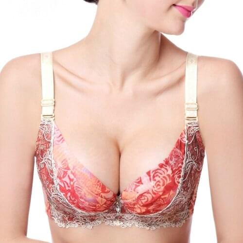 Free shipping womens sexy lace bra Spring and summer quality print push up underwear side gathering furu adjustable push up bra