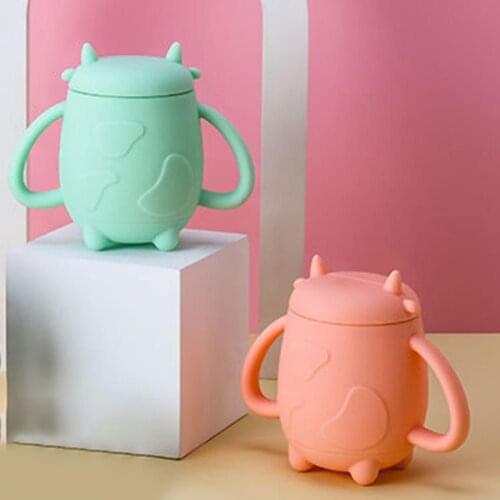 1 Set Creative Solid Color Sippy Cup with Lid Multifunctional Silicone Kids Cartoon Water Cup Toddler Daily Supplies