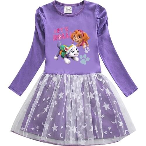 Girl Kid Girls Kids Cotton Shirt Gauze Mesh Cartoon Paw Patrol Print Princess Dress Children Baby Birthday Party Clothes