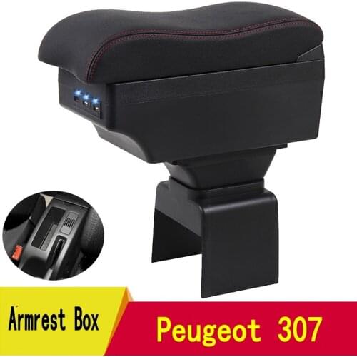 For Peugeot 307 armrest box USB Charging Double layer central Store content cup holder accessories