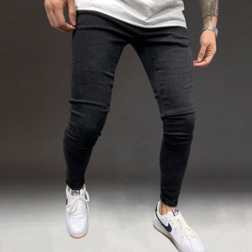 Jeans Men Blue And Black Slim Pants Men Denim Trousers Pencil Pants Pure Color For jeans The Locomotive pants