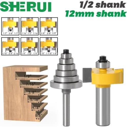 Rabbet Router Bit with 6 Bearings Set - 1/2" Shank 12mm shank Woodworking cutter Tenon Cutter for Woodworking Tools