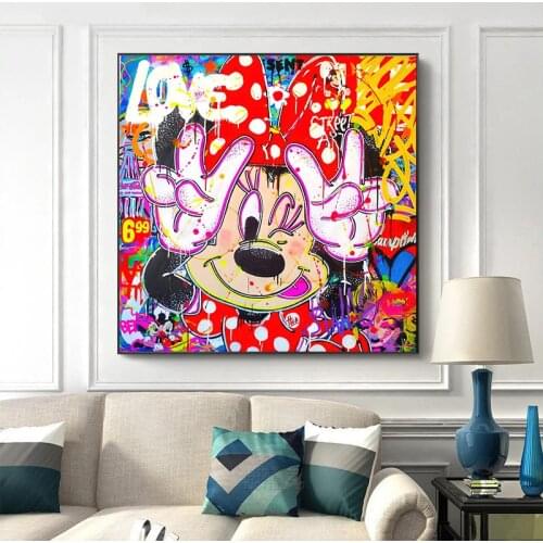Graffiti Street Art Disney Mickey Mouse Canvas Painting Posters and Prints Wall Art Pictures for Kids Room Decoration Cuadros