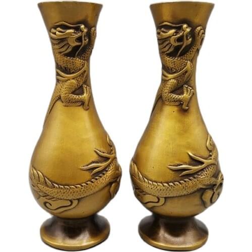 Chinese Old Bronze Statue Brass Dragon Vase