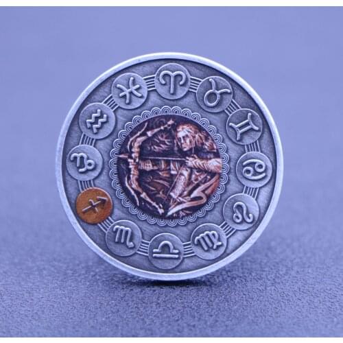 Beautiful Non-Magnetic Twelve Constellation Zodiac Silver Commemorative Coins Euro Astrology Sagittariu Elizabeth Souvenir Gift