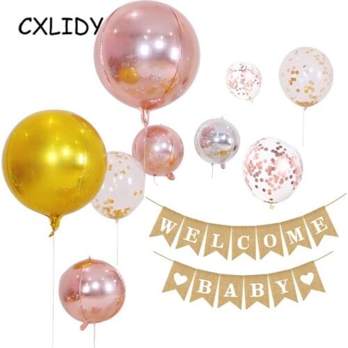 WELCOME BABY Flag 4D Round Aluminum Foil Balloon Metal color Wedding Birthday Baby Shower Party Decoration Confetti balloons