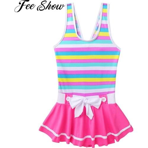 Toddler Tankini Swimwear Beach Wear One-Piece Suits Colorful Striped Ruffles Swimwear Kids Girls Swimming Costume Bathing Suit