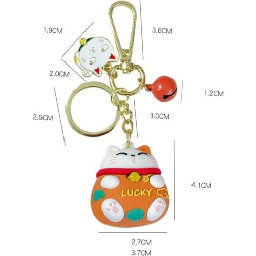 Lucky Beckoning Cat Bell Style Car Key Chain Key Ring Purse Bag Pendant Cartoon Lovely Decoration Accessories