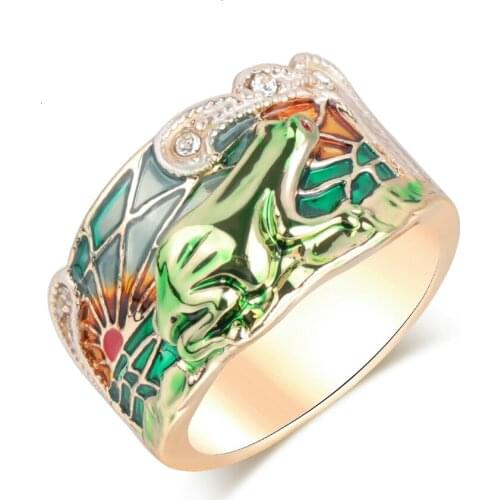 MFY Hot Animal Jewelry Frog Rings Fashion Green Enamel Wide Ring For Woman Party Crystal Vintage Jewelry NewNew store specials