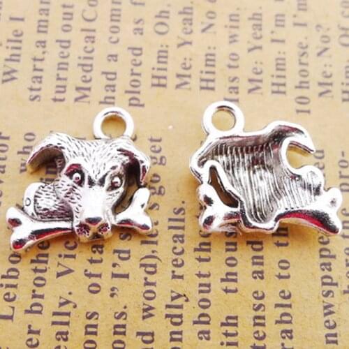 RAINXTAR Fashion Alloy Cute Dog and Bone Animal Charms 15*16mm 100pcs AAC594