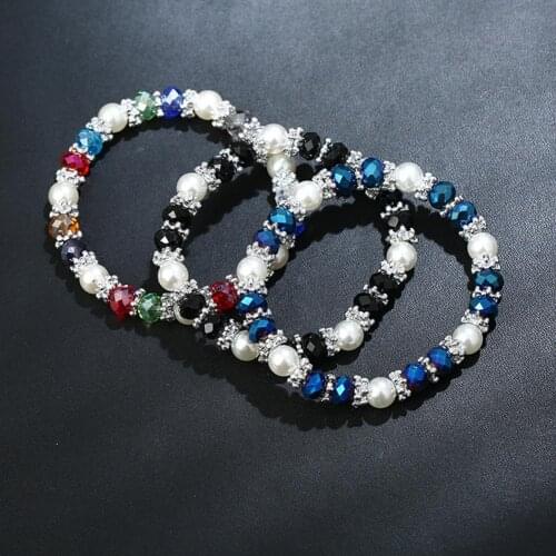 Fashion Shiny Colorful Bangle Rhinestone Faux Pearl Charm Bracelets for Women Wedding Jewelry Birthday Gift Drop Shipping