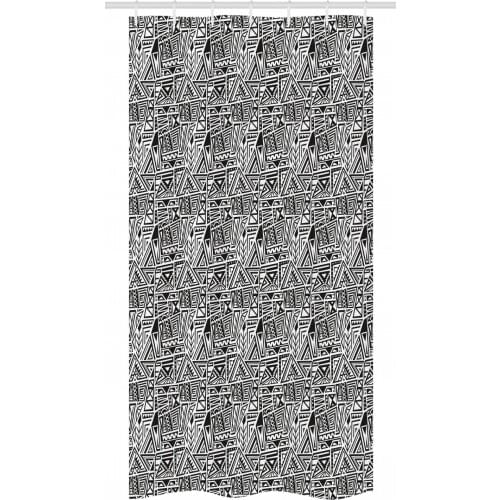 Monochrome Tribal Shower Curtain Set Geometric Shapes Sketch Waterproof Fabric Narrow Bath Curtain Bathroom Decor with Hooks