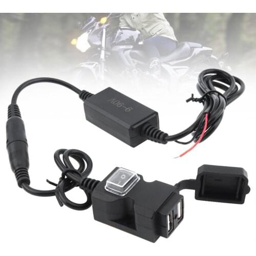 Motorcycle Chargers 9V - 90V DC 5V 2.1A 1A Double USB Adapter Waterproof Motorcycle Charger with Switch Button 2 Kinds Brackets