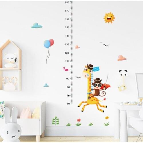 Cartoon Giraffe Monkey Wall Sticker Baby Growth Height Measurement for Childrens Room Decoration PVC Stickers Home Decor