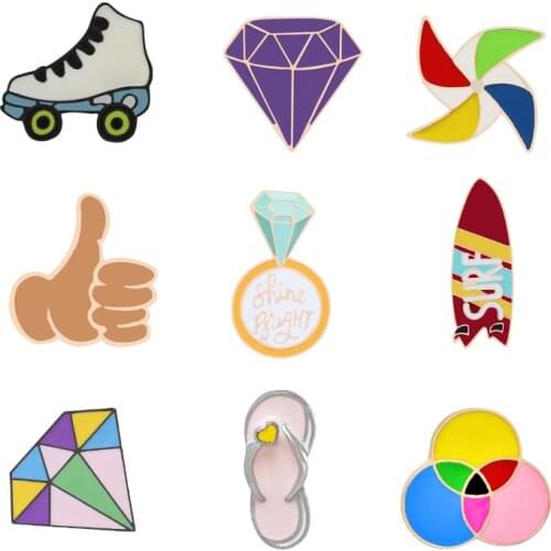 Cartoon Pins And Brooches Ahoes Crystal Rocket Windmill Medals Gesture Enamel Pin Badge Kids Bag Denim Jackets Lapel Accessories