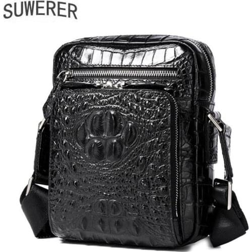 High Quality Crocodile pattern Genuine Leather mens shoulder bag Real cowhide mens bag fashion casual crossbody bag