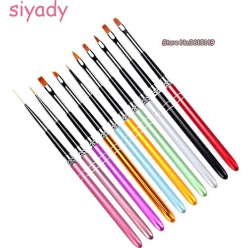 10Pcs/lot Nail Art Brush Set 10 Colors Different Sizes Copper Handle Design Polish Nylon UV Gel Painting Nail Brushes