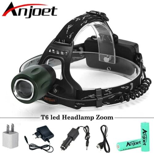 Anjoet 3000 lumens head lamp xml T6 headlamp LED headlight Zoomable 18650 lanterne frontal head torch Light camping lantern