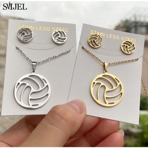 Stainless Steel Volleyball Jewelry Set for Women Minimalist Hollow Ball Shape Necklace Earrings Triangle Accessories Club Gifts