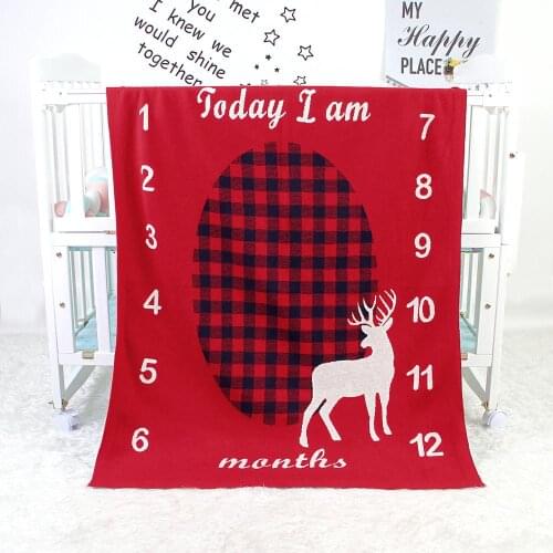 Baby Milestone Blanket Xmas Deer Knitted Swaddle Quilt Summer Air Conditioning Blanket Baby Photography Props Christmas Gift