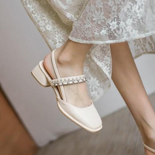 OL Dress Party Pump Chunky Single Shoes Women Summer Patchwork Shallow Sandals Side Cut Out Back Strap Slip On Slingback Sandal