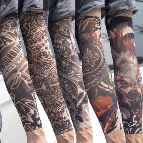 5pcs/lot Tattoo Sleeves Men Armguard Outdoor Biker Gloves Driving Sunscreen Fishing Cycling Longsleeve Totem Tribal Tattoo Cover