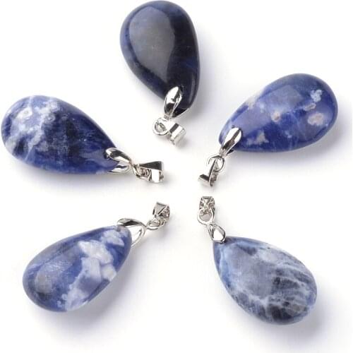 Pandahall 20pcs/lot Natural Drop-Shaped Blue Sodalite Pendants Charms with Brass Findings 24~25x15~16x8~10mm, Hole: 5x4mm