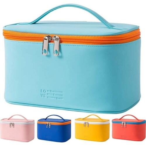 Makeup Bag Portable Travel Cosmetic Bag Zipper Makeup Organizer Bag With Inner Pouch PU Leather Washable Waterproof