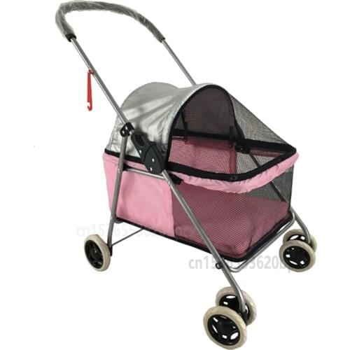 Pet Stroller Portable Dog Stroller Foldable Out Large Space Cat and Dog Stroller with Awning Go Out Pet Cart