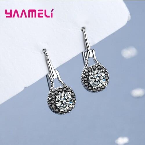 Real 925 Sterling Silver Simple 4 Claws Drop Earrings for Women Shining CZ Crystal Fine Party Jewelry Birthday Gifts