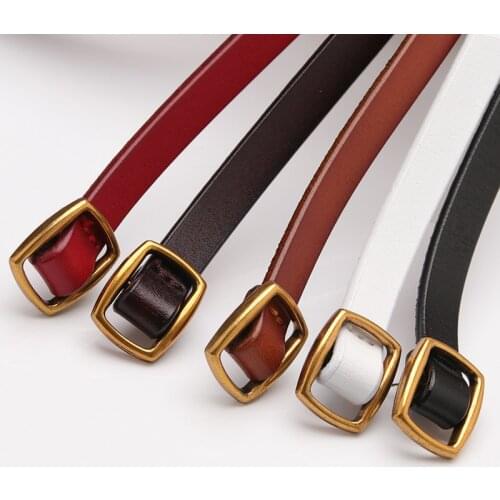 Genuine Leather Strap Lady Vintage Metal Buckle Casual Women Waistband Cowskin Jeans Cintos Thin Narrow Belts Female prom dress