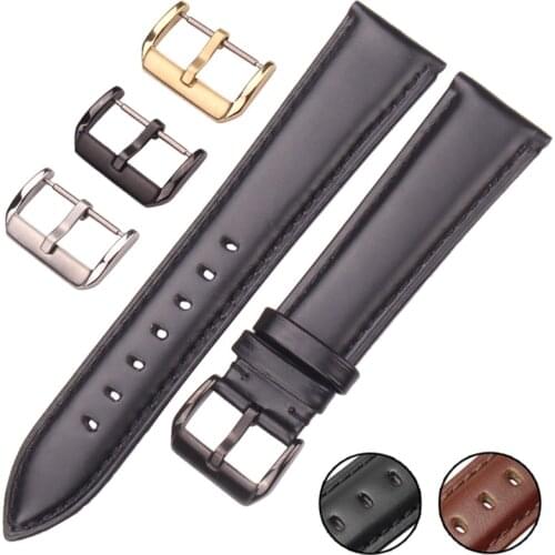 Smooth Watch Strap Band Genuine Leather 18mm - 24mm Watchbands Black Brown Men Bracelet Blet Accessories Stainless Steel Buckle
