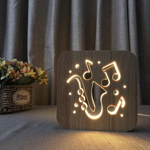 Saxophone Wooden Table Lamp USB Xinqite LED 3D Lights Creative Gifts