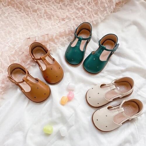 Dolakids Girl Princess Shoes 2021 Summer New Korean Solid Color Hollow Children Leather Shoes with Soft Soles Velcro Baby Single