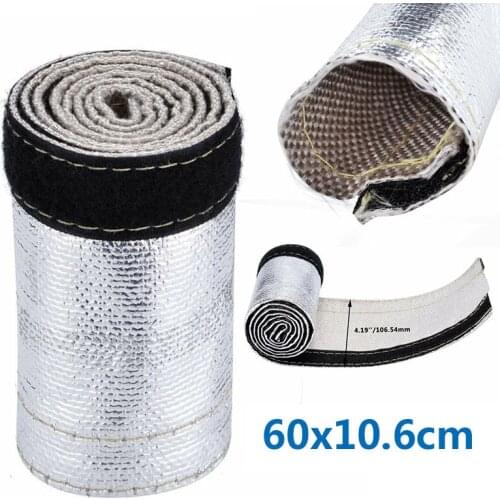 Universal Glass Fibre Metallic Heat Shield Sleeve Insulated Wire Hose Cover Wrap Loom Tube Cover Shroud 2Ft X 4.2" Car Parts