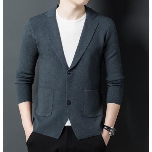 2021 spring and autumn thin cardigan jacket mens small suit jacket solid color sweater mens casual sweater