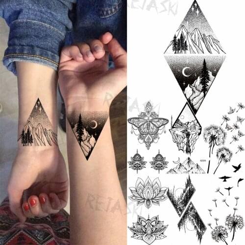 Geometric Mountain Forest Temporary Tattoos For Women Girl Lotus Butterfly Dandelion Fake Tattoo Body Art Washable Tatoo Sticker